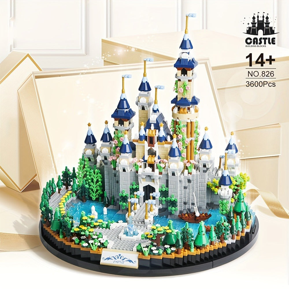 Fairytale Princess Castle Micro Building Block Set with 3,600 Pieces, 26 cm Display Base for Ages 14+