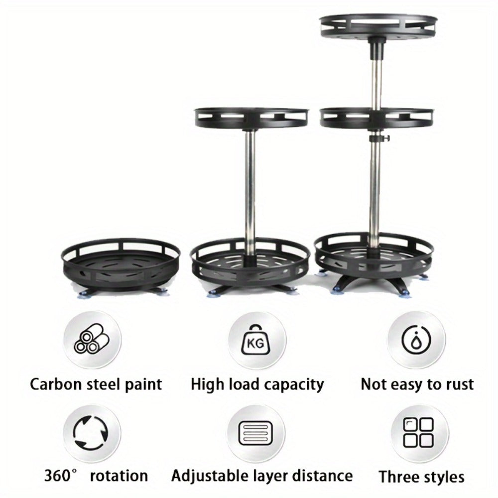Lazy Susan Turntable Organizer Metal Rotating Spice Rack 1 2 3 Tier for Cabinet Kitchen Countertop Pantry Bathroom – Spinning Storage Rack with Suction Cup Feet & Labels