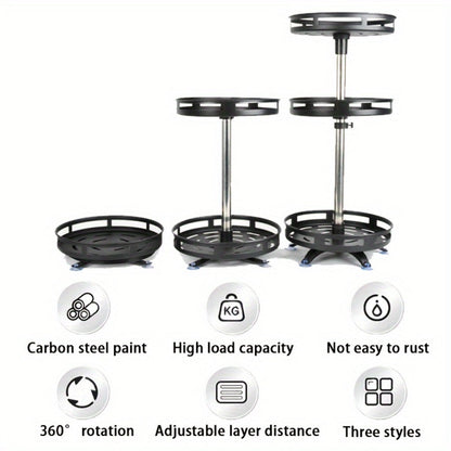 Lazy Susan Turntable Organizer Metal Rotating Spice Rack 1 2 3 Tier for Cabinet Kitchen Countertop Pantry Bathroom – Spinning Storage Rack with Suction Cup Feet & Labels