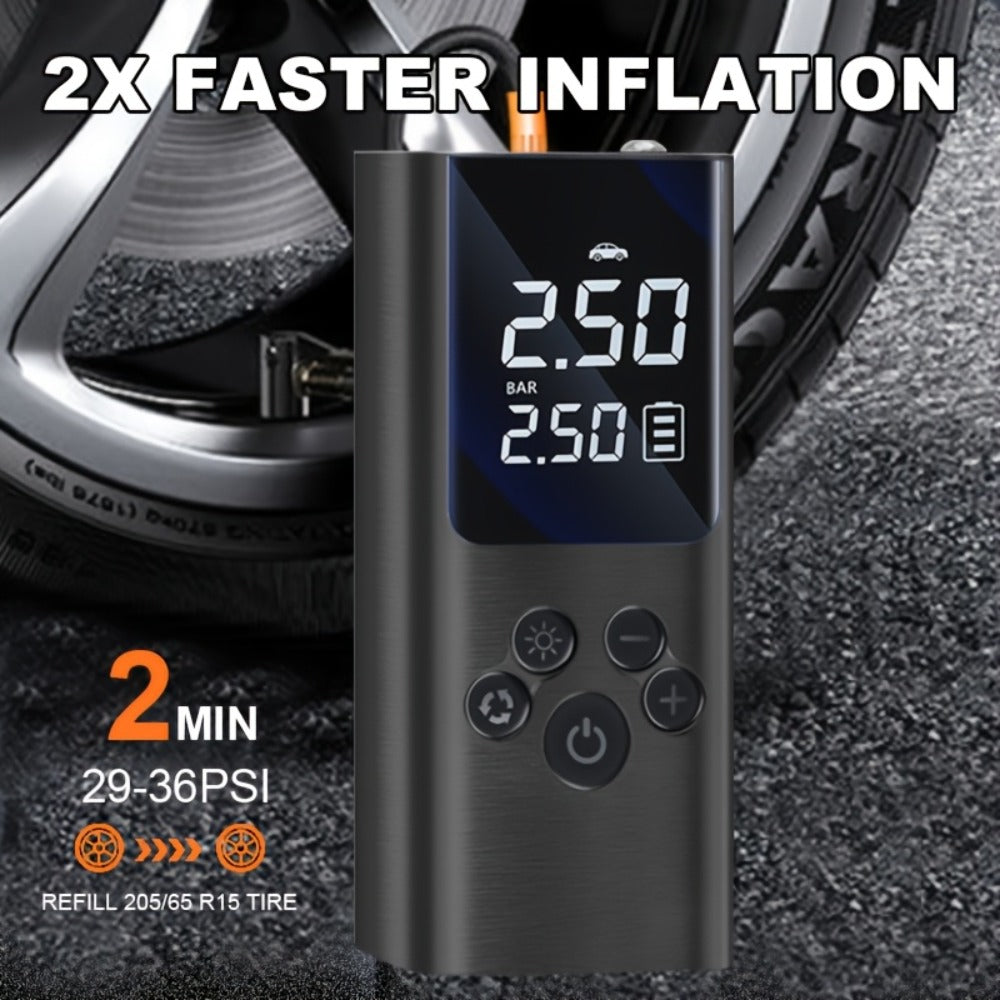 Cordless Tire Inflator Portable USB Rechargeable – Digital Gauge & LED Light, Fast Air Compressor with Auto Shutoff for Car, Bike, Motorcycle & Sports Equipment, Emergency Flat Tire Pump