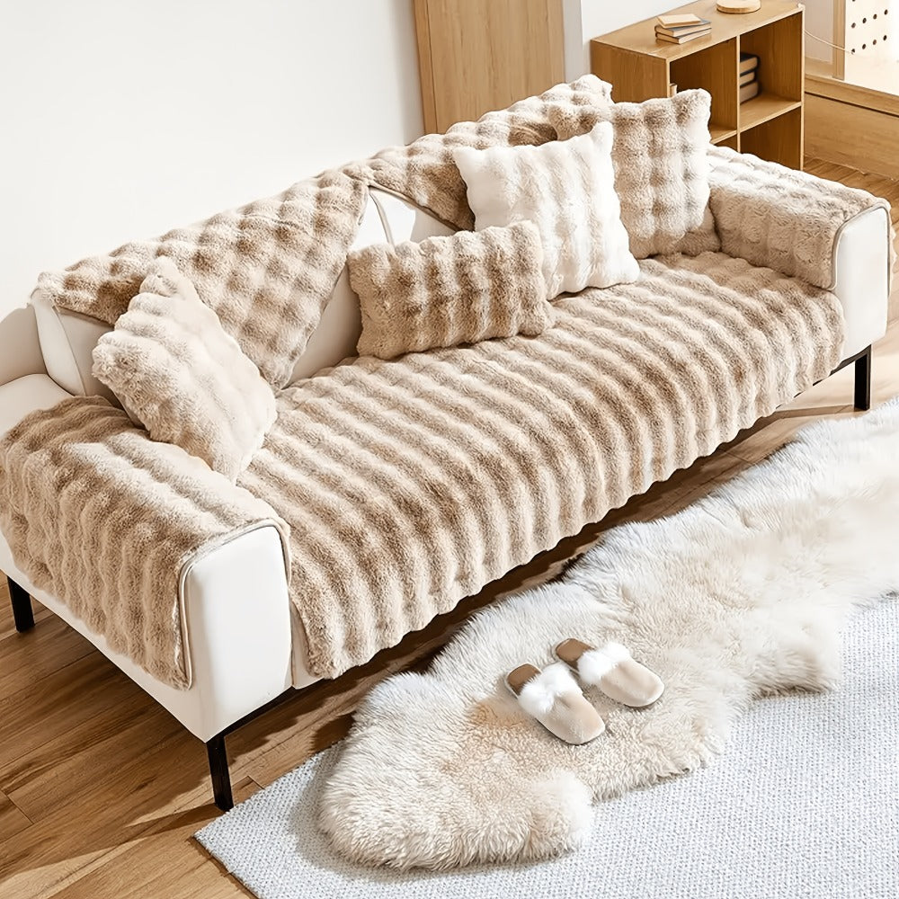Sofa Cover Bubble Faux Rabbit Fur Panels with Silicone Non-Slip Backing for Seat, Armrest or Backrest