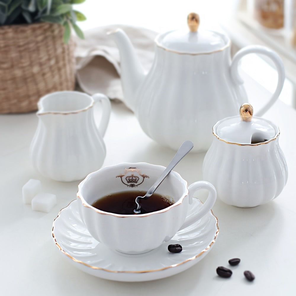 Floral Porcelain-Style Tea Service Set for Six in Five Coral, Peach, Rose, Peony or Spring Designs