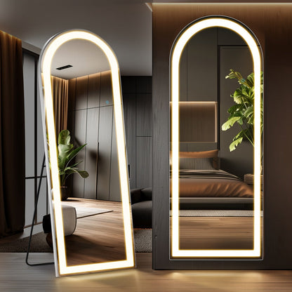 Full Length Mirror with LED Lights & Touch Sensor, 64"x21" Dimmable Smart Floor Mirror, Wall Mount or Freestanding