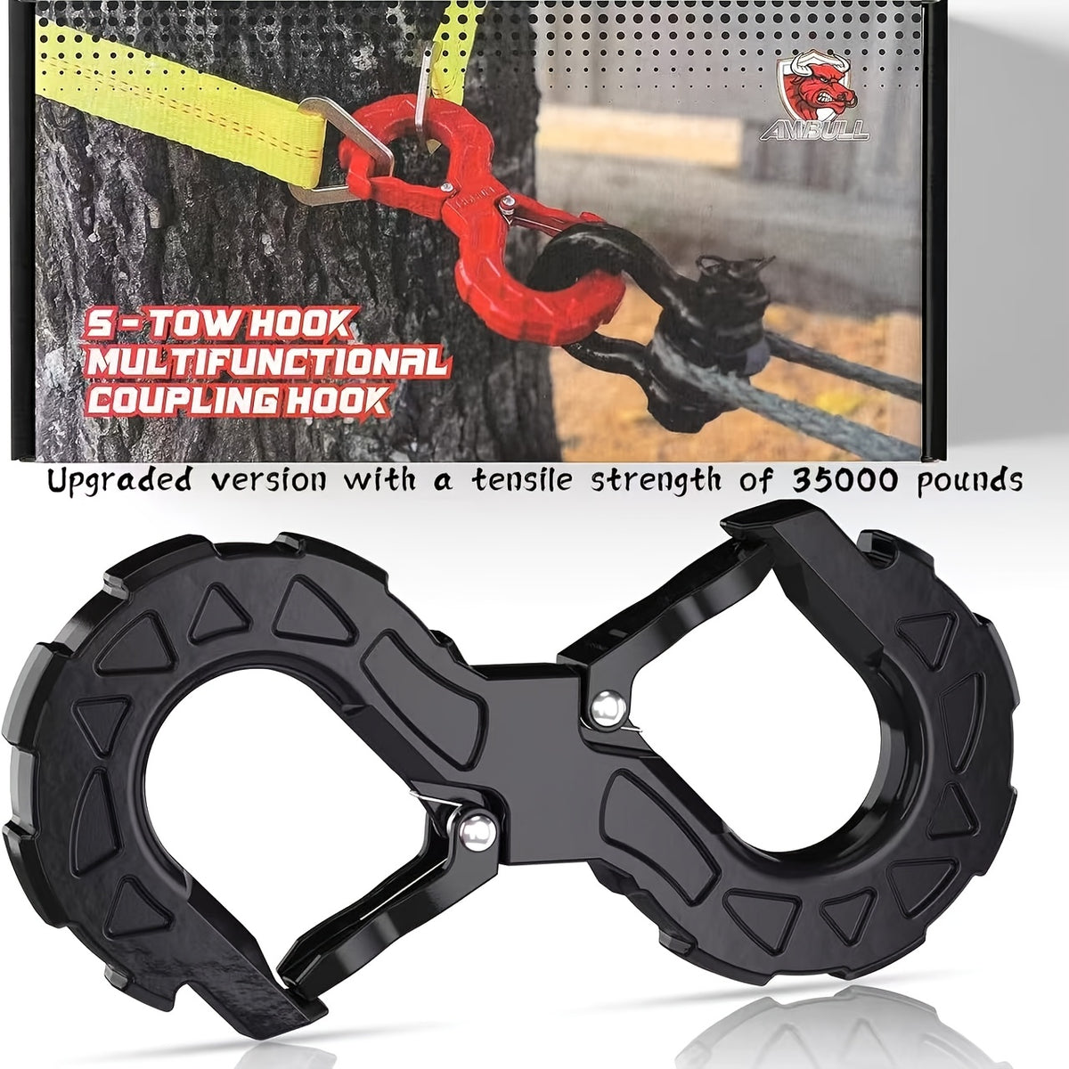 Off-Road Recovery Winch Hook D-Ring Shackle 3/8" 35,000 LB G80 Heavy Duty Quick Release Tow Hook for RV Truck 4x4 Vehicle - Red & Black