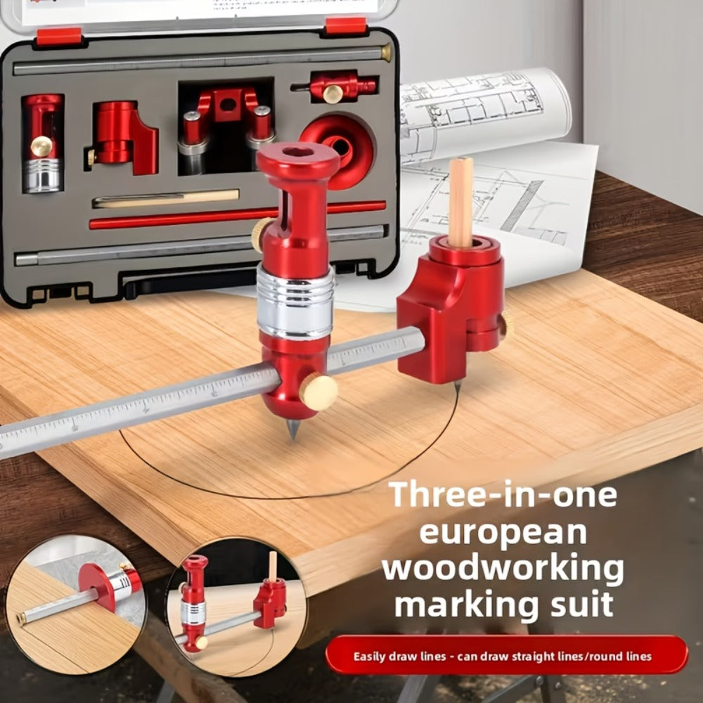 Three-in-One Woodworking Marking Tool Kit with Straight, Parallel, Arc and Height Layout Attachments