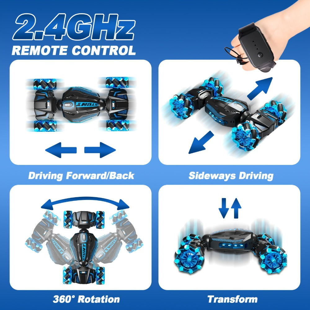 Remote Control Car, 1:24 Scale 8WD Stunt Racer with 2.4GHz Dual Remotes, 28KM/H Source Speed, LED Lights and Two Colors