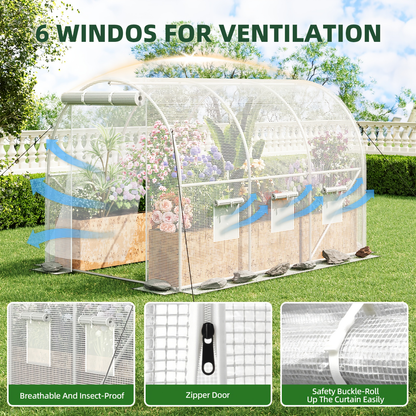 10 x 6.6 x 6.6 Foot Walk-In Greenhouse with Two Zippered Screen Doors and Six Windows in Two Colors