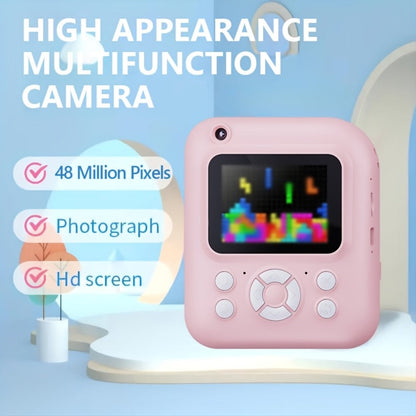 Instant Print Camera for Kids 48MP with Print Paper 32G TF Card 1080P FHD Video Flash MP4 Puzzle Game Cartoon Mini Digital Camera Printer Ages 6+ Birthday Christmas Gift
