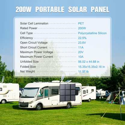 Foldable Solar Panel 120W 200W 300W 400W 22.5% High Efficiency Monocrystalline Portable Outdoor Solar Charger for Camping Boating RV Off-Grid Power Station Hiking Travel