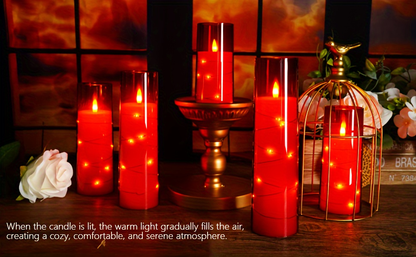 Flameless LED Candles with Remote Control Timer and Star String Lights Set of 5 or 7 Pillar Candles for Wedding Garden Home Decor Anniversary Gift Grey Ivory Gold Red