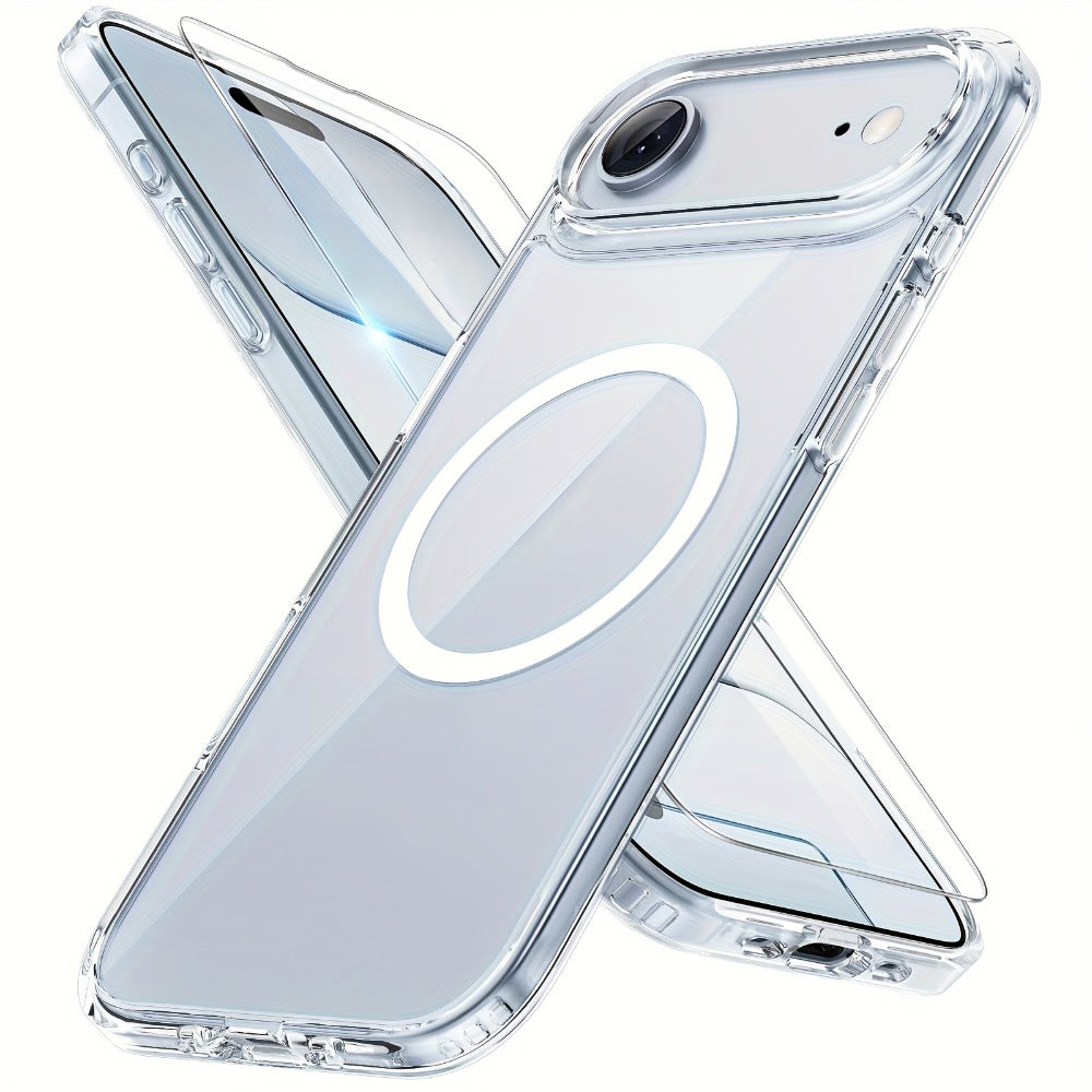MagSafe iPhone Case with Screen Protector & Camera Lens Protector – N52 Super Magnet Shockproof Clear TPU PC Cover, Anti-Yellow, 3-in-1 Bundle for iPhone 16 16 Plus 16 Pro 16 Pro Max 15 14 13 11