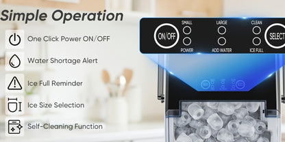 Countertop Ice Maker Machine Portable 9 Bullet Ice Cubes in 6 Minutes 26.5 Lbs Per 24 Hours 1.5L Water Tank Self-Cleaning with Handle Basket Scoop for Home Kitchen Office Bar Party Camping RV