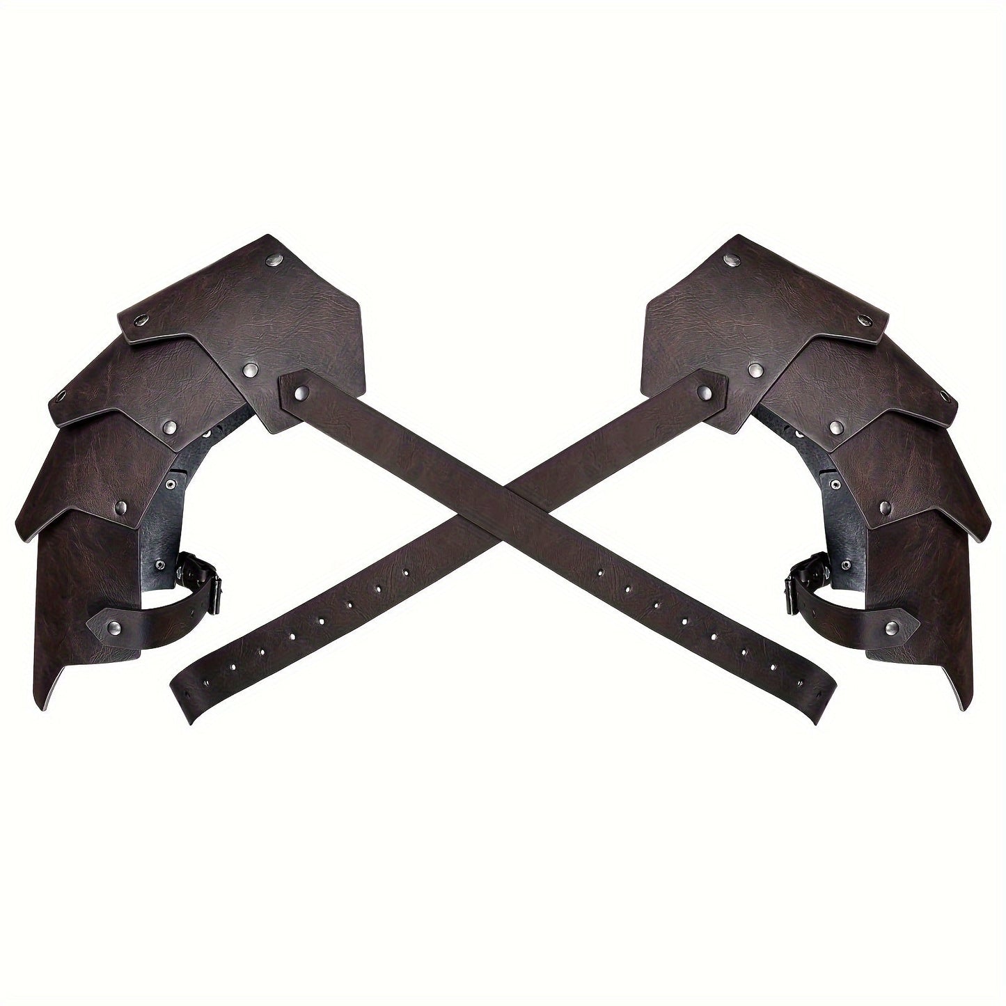Medieval Costume Shoulder Armor Pair with Layered Riveted Panels, Cross-Back Straps and Three Checkout Colors