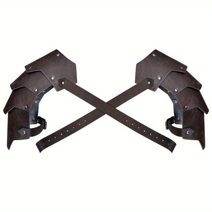 Medieval Costume Shoulder Armor Pair with Layered Riveted Panels, Cross-Back Straps and Three Checkout Colors