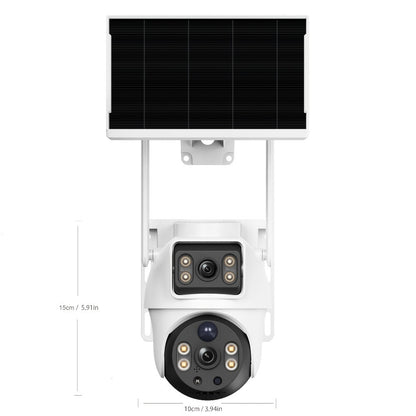 Dual-Lens Solar WiFi Security Camera with Pan-Tilt View, PIR Motion, Spotlight, Siren and Two-Way Audio