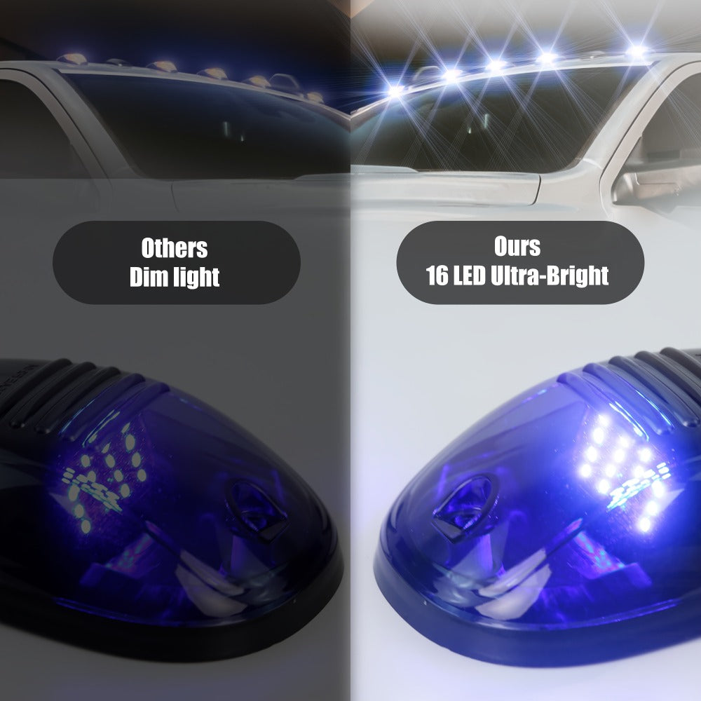 5pcs LED Cab Roof Marker Lights 16/24 LED 12V Super Bright UV-Resistant ABS Lens with Wiring Harness Kit for 2003-2018 Pickup Trucks 1500 2500 3500 4500 5500, White Amber Red Blue Green Purple
