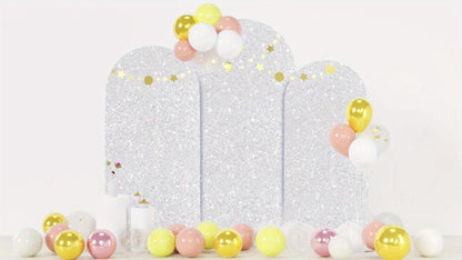 Glitter Sequin Wedding Arch Covers, Two-Piece 6 ft and 7.2 ft Spandex Backdrop Set in Eight Colors