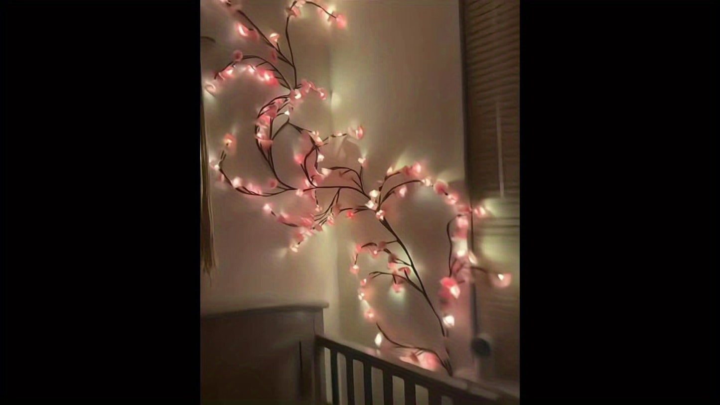 LED Cherry Blossom Chandelier Rattan String Lights USB 8 Modes Indoor Outdoor Holiday Decoration