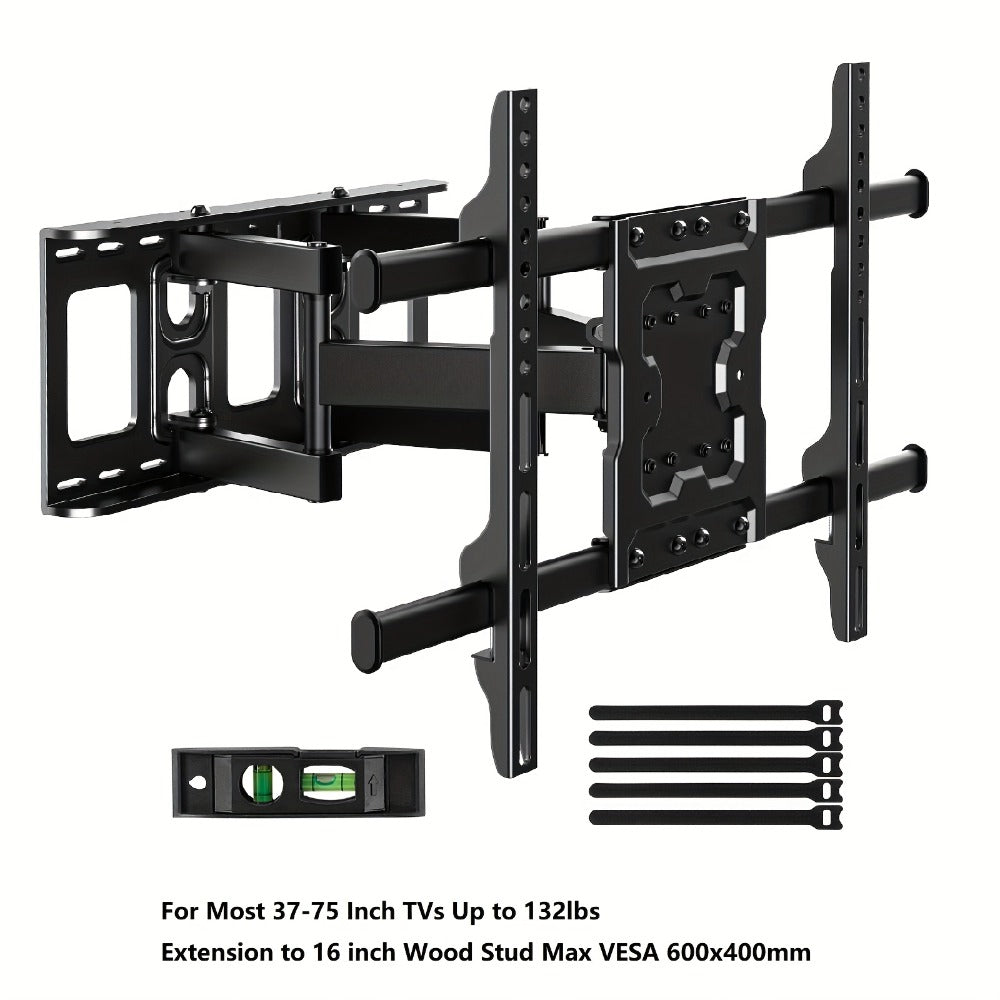 Full Motion TV Wall Mount 37-75 Inch, Dual Arm Swivel Tilt, VESA 600x400mm, Extends 15.4 Inch, Fits LED LCD OLED Flat Curved Screens
