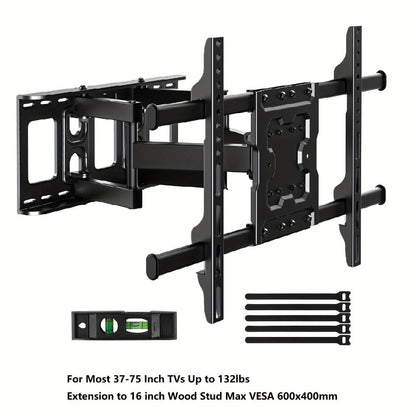 Full Motion TV Wall Mount 37-75 Inch, Dual Arm Swivel Tilt, VESA 600x400mm, Extends 15.4 Inch, Fits LED LCD OLED Flat Curved Screens