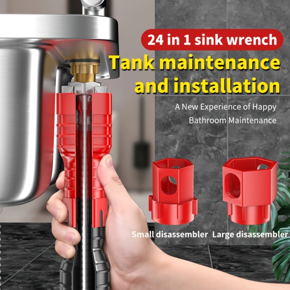 18-in-1 Sink Wrench and Plumbing Tool Kit with Multi-Position Head for Faucet and Basin Hardware Access