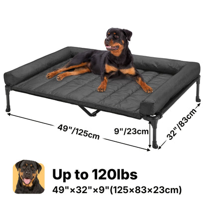 Elevated Dog Bed with Teslin Mesh Cot, Powder-Coated Steel Frame and Removable Bolster Top in Four Sizes