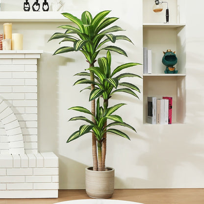 Potted Dracaena Artificial Tree with Complete 4, 5 and 6 ft Height Options and Layered Green Leaf Display