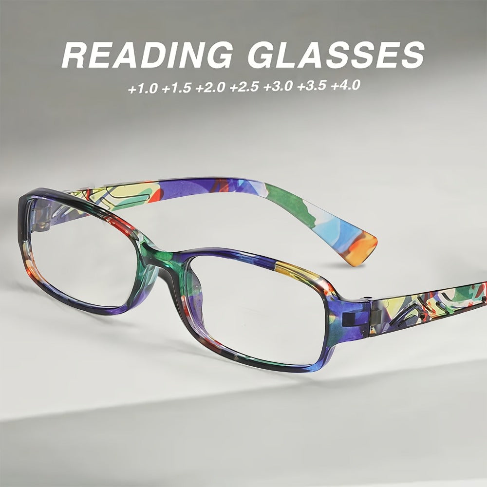 Reading Glasses 5-Pack Square Multicolor Printed Frames with HD Lens Label & 1.0x to 4.0x Options