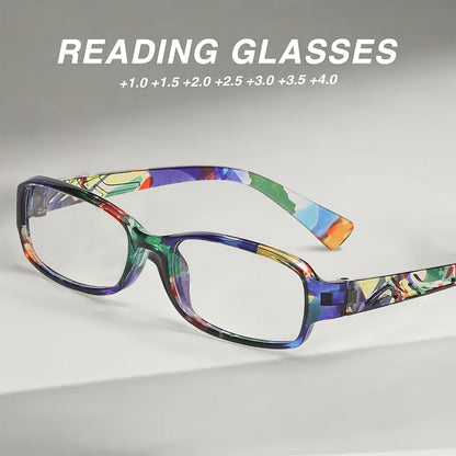 Reading Glasses 5-Pack Square Multicolor Printed Frames with HD Lens Label & 1.0x to 4.0x Options