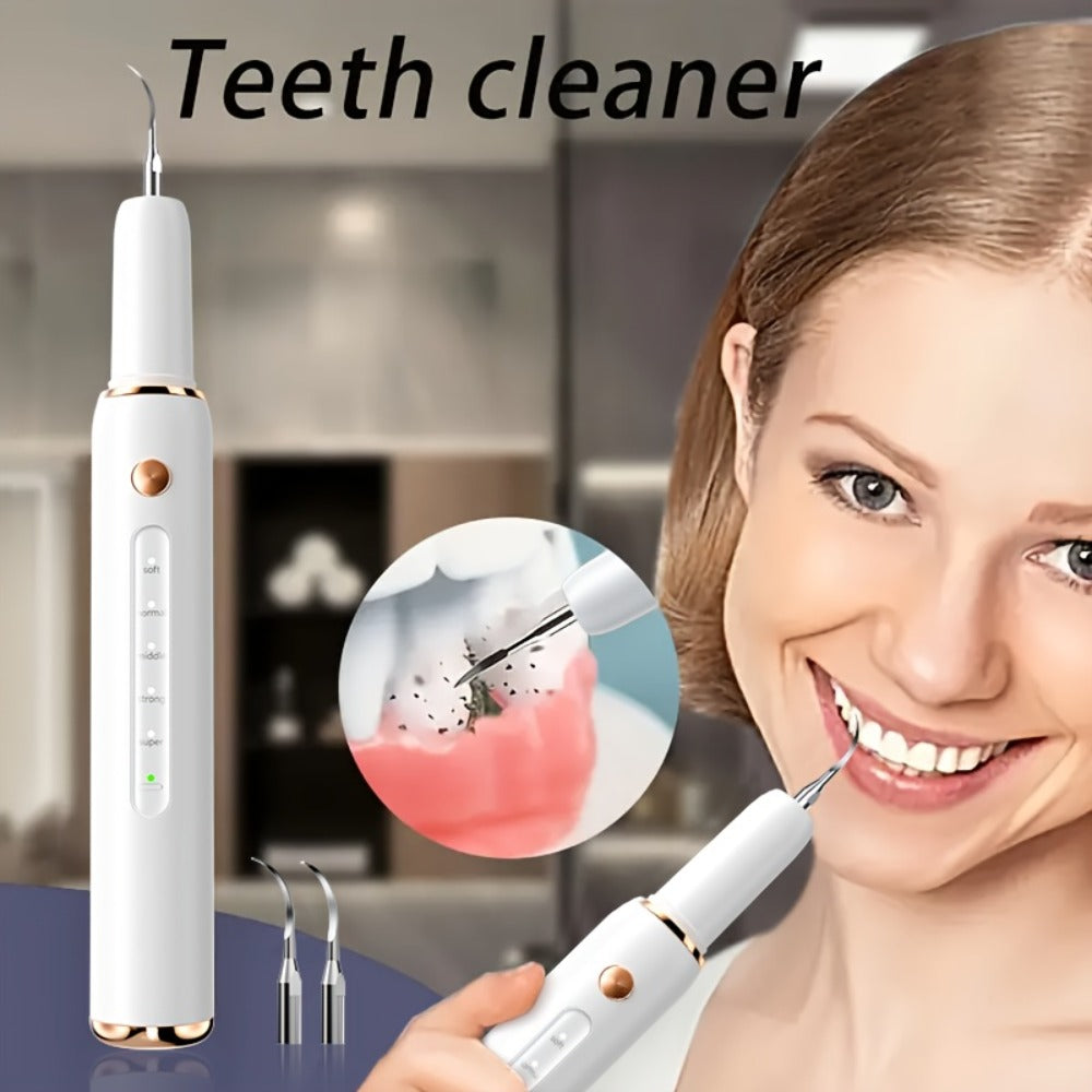 Ultrasonic Tartar Remover Electric Tooth Cleaner 5-Speed IPX6 Waterproof USB Rechargeable Dental Scaler with LED Light Mirror 2 Tips Plaque Stain Removal Tool for Home Oral Care Adults