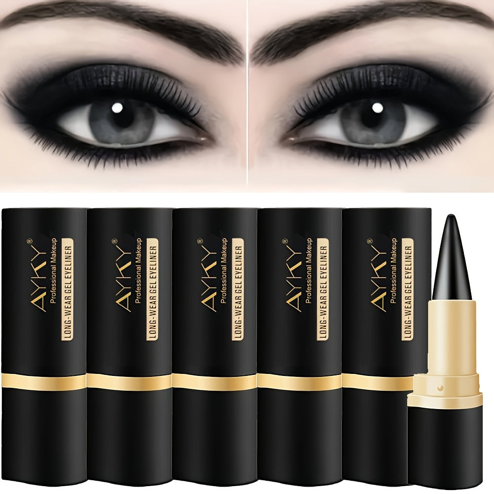 Six-Piece Solid Matte Black Twist-Up Eyeliner Set with 7.5cm Gold-Trimmed Cases for Eye Makeup