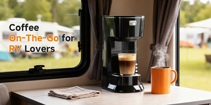 Compact Single-Serve Coffee Maker for Pods or Grounds with One-Button Control and Black or White Finish