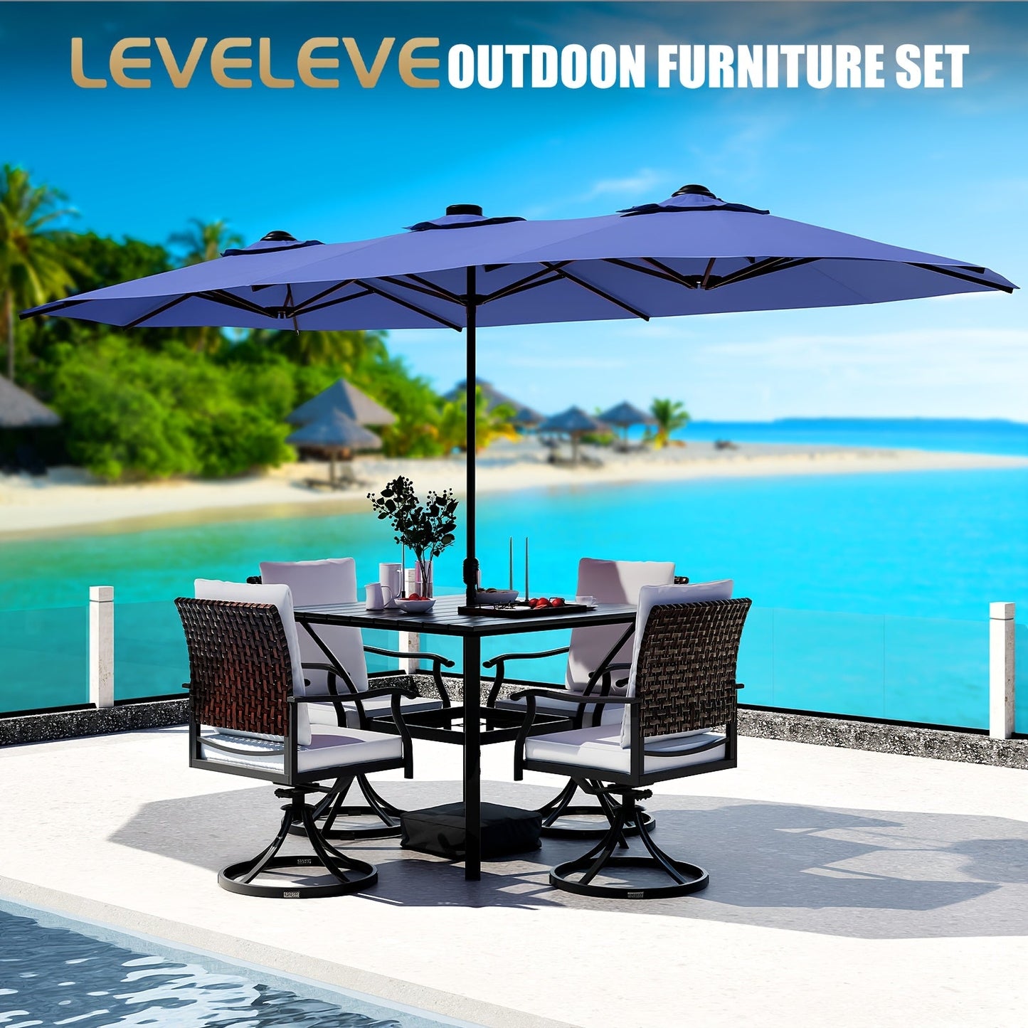 Patio Umbrella 15FT Double-Sided Large Outdoor Umbrella with Base – UPF 50+ UV Protection, Wind Resistant, Crank Open for Garden Pool Backyard