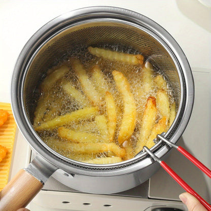 Stainless Steel Deep Fryer Pot Set with Frying Basket & Glass Lid, Non-Stick Multi-Function Cookware for Deep Frying, Noodles, Steaming & Ricotta, Induction & Gas Compatible