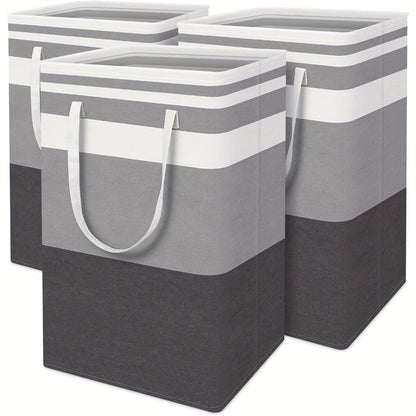 Three-Pack 75 L Gray Collapsible Laundry Basket Set with Carry Handles for Bedrooms and Dorms