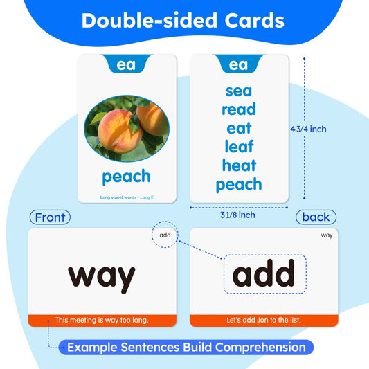 Sight Words Flash Cards 500 Cards & 150 Phonics Cards Set 1000+ Dolch Fry High Frequency Words CVC Blends Long Vowels | Learn to Read Cards Pre-K Kindergarten 1st 2nd 3rd Grade Ages 3+