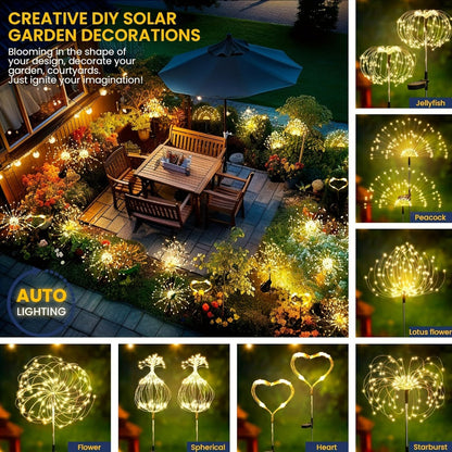 Solar Fireworks Lights Outdoor – 60 to 420 LED Solar Garden Fairy Lights with 8 Modes, Waterproof Copper Wire Sparkler Lights for Garden, Patio, Yard, Pathway & Holiday Decoration