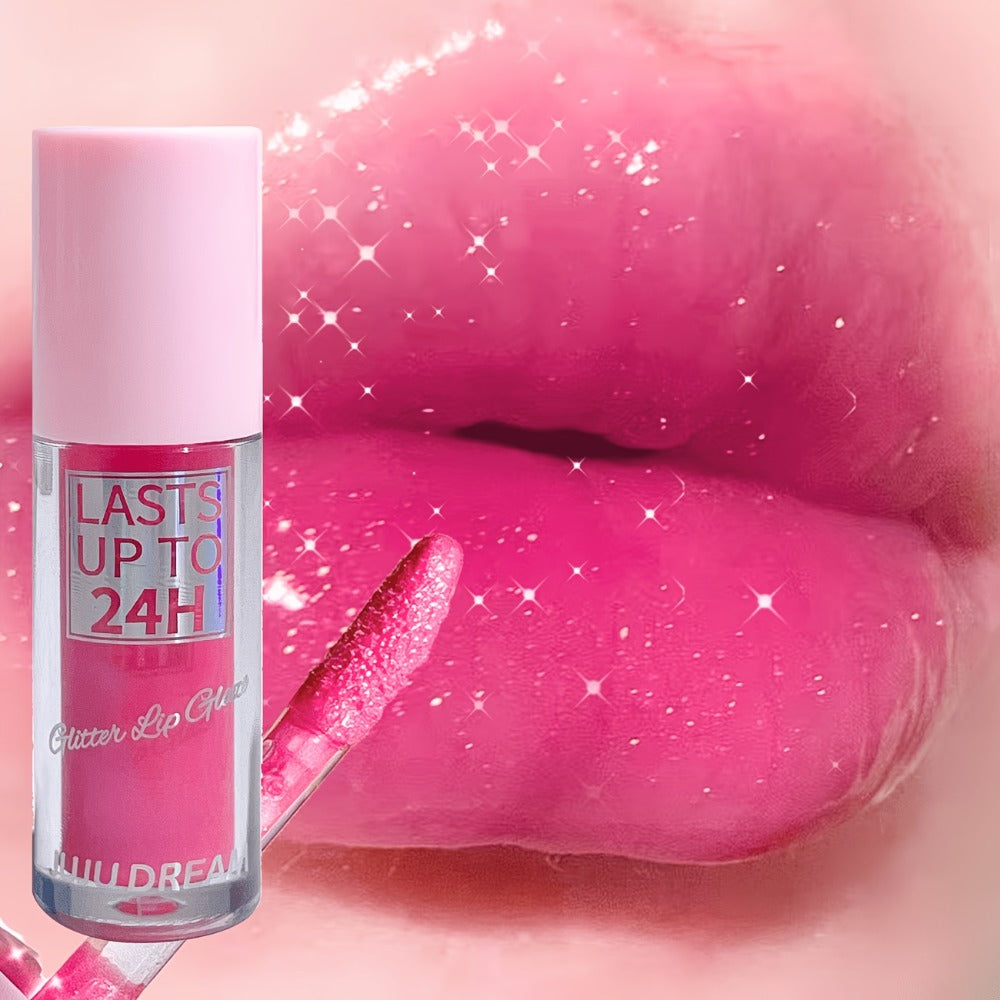 24H Waterproof Glitter Lip Gloss & Lip Stain Set 3PCS – Moisturizing Lip Oil Formula, Long-Lasting Smudge-Proof Glitter Shine in Berry Coral Pink Red Shades for Women All Skin Tones
