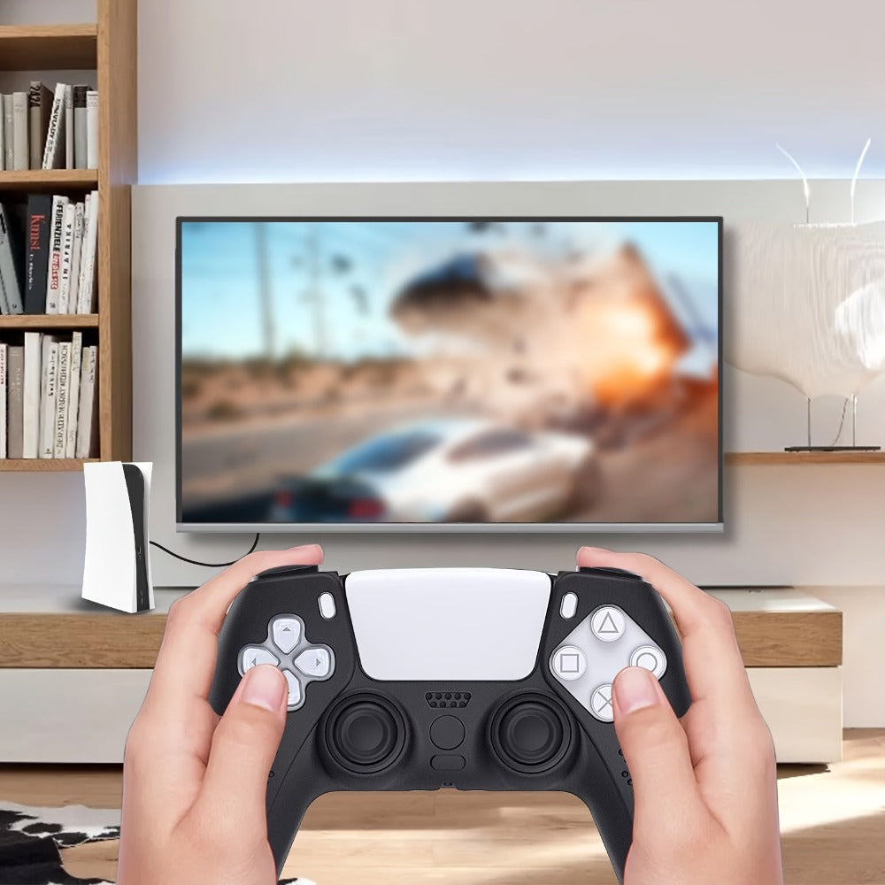 Silicone Controller Cover for PS5 DualSense with Ten Thumb Grip Caps and Pictured Cutout Layout