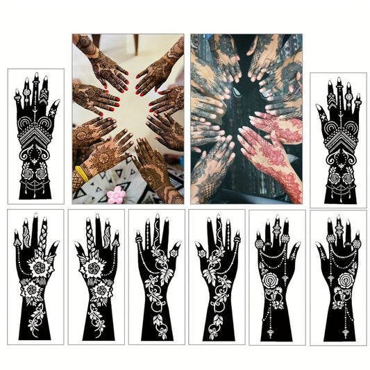 Temporary Tattoo Stencil Set 8 Sheets Reusable Hollow Floral Body Art Stencils for Airbrush Spray Paint Arms Hands Forearms Valentine Wedding Party Festival Gift Women