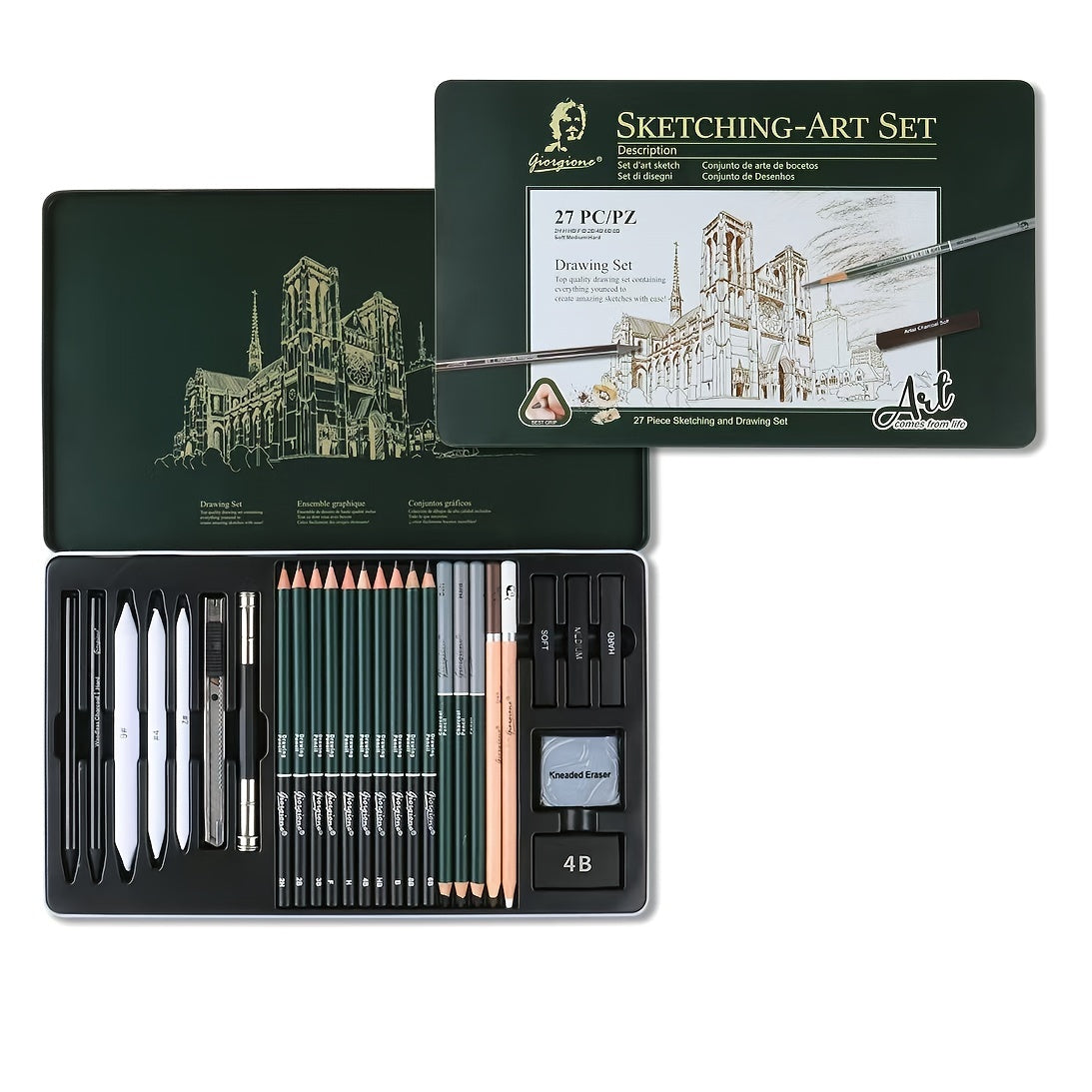 Sketching Pencil Set 27 Piece with Charcoal Pencils Charcoal Sticks Erasers Drawing Supplies for Artists Beginners Students Sketching Quick Sketching Art Kit Gift