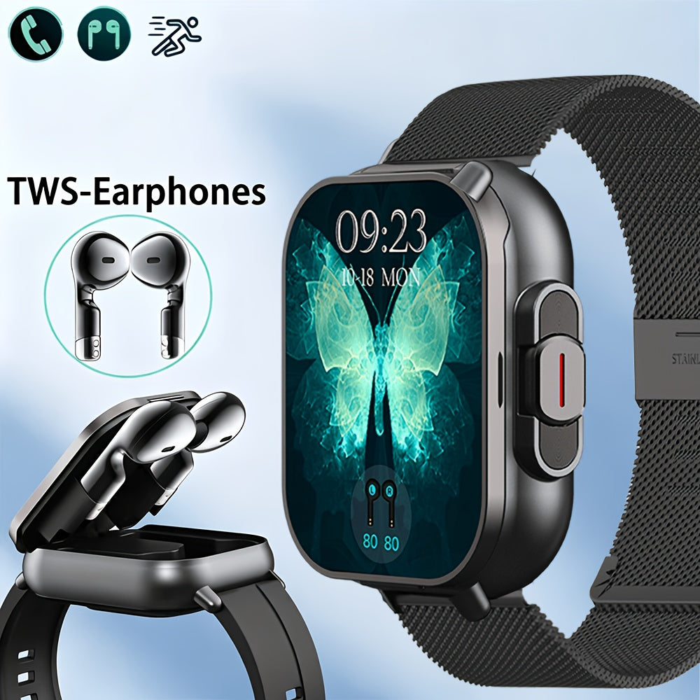 Smart Watch and TWS Earbuds Combo with Integrated Charging Case and Ten Metal Strap Selections