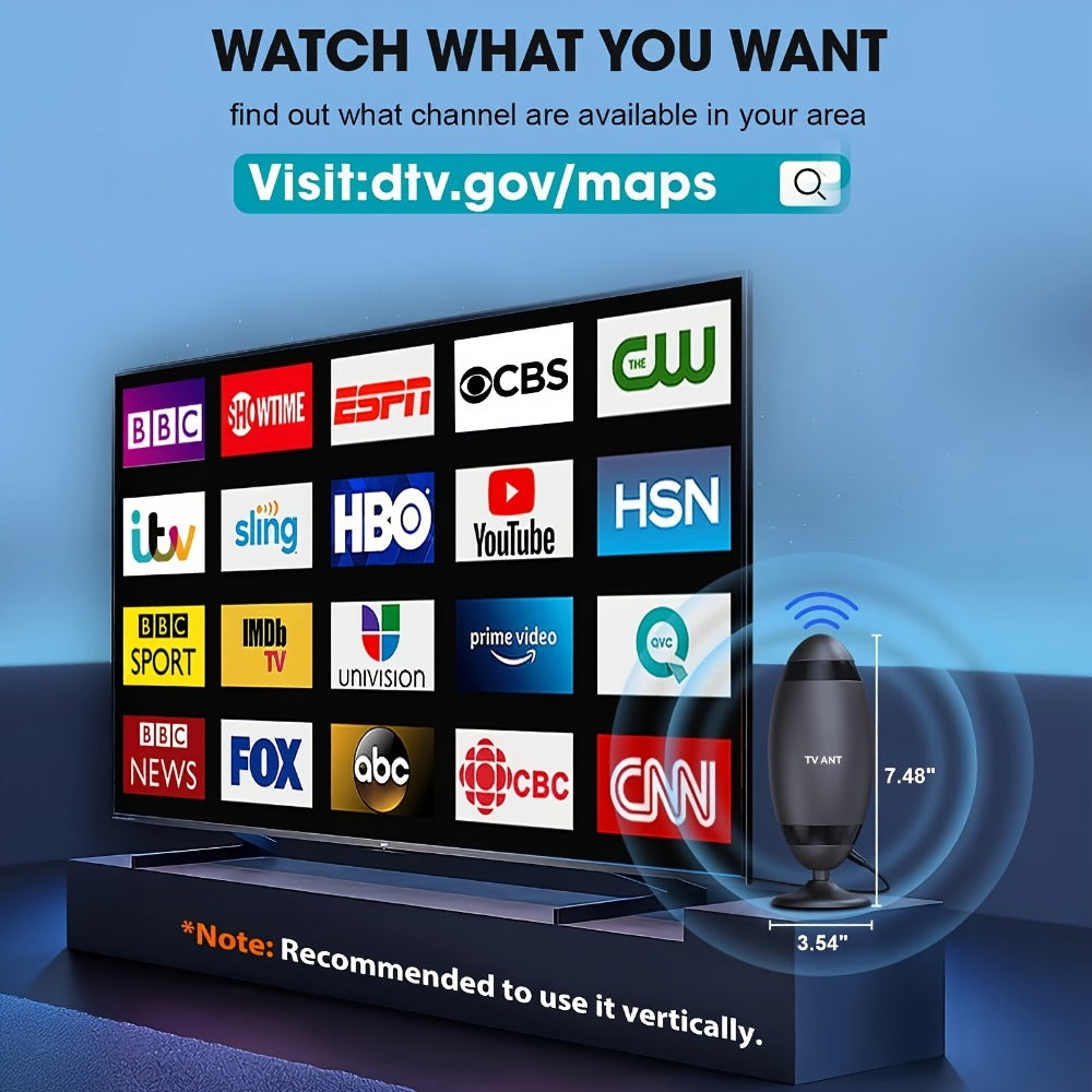 TV Antenna with Metal Oval Receiver, USB-Powered Inline Module, Coaxial Cable and Wall-Mount Hardware