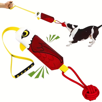 Dog Toy Rope Tug with Knotted Squeaky Ball in Camouflage, Corn, Eagle or Shark Designs for Larger Dogs