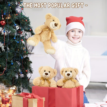 Stuffed Animal Mini Teddy Bear Set of Eight in Khaki Beige for Party Favors, Gift Bags and Events