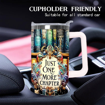 40oz Bookshelf-Art Handled Tumbler with Rotating Two-Position Lid, Straw and 7.5 x 27.5 cm Pictured Size