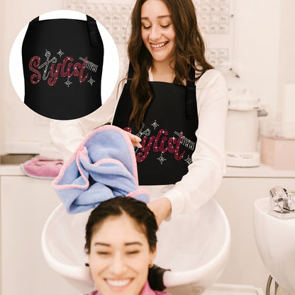 Two-Piece Rhinestone Barber Apron Set with Three Pockets for Hair Stylists, Barbers and Salon Work