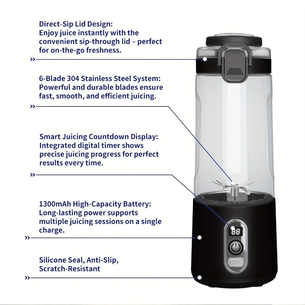 Portable Blender with Clear Cylindrical Cup, Digital Timer Display, Flip-Up Handle and Three Color Options