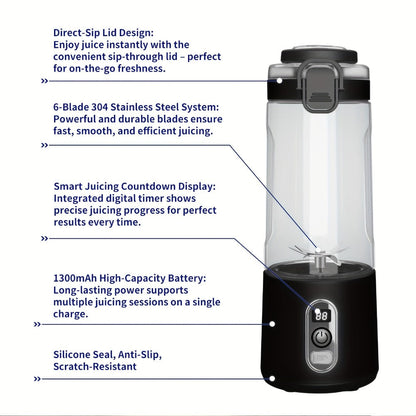 Portable Blender with Clear Cylindrical Cup, Digital Timer Display, Flip-Up Handle and Three Color Options