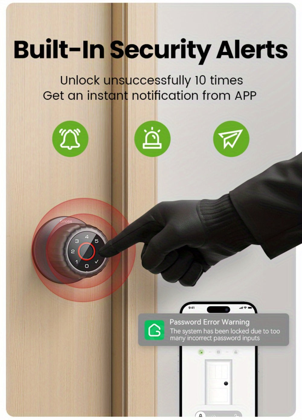 GHome KD03 PRO Smart Door Knob 4-in-1 with USB-C Charging & Gateway Remote - Fingerprint, Keypad & App, Anti-Peep, Tamper Alarm, Emergency Power, Keyless Entry, Black